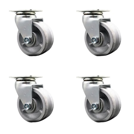 Service Caster 4'' V-Groove Semi Steel Wheel Swivel Caster Set with Bronze Bearings, 4PK SCC-20S420-VGBZ-4